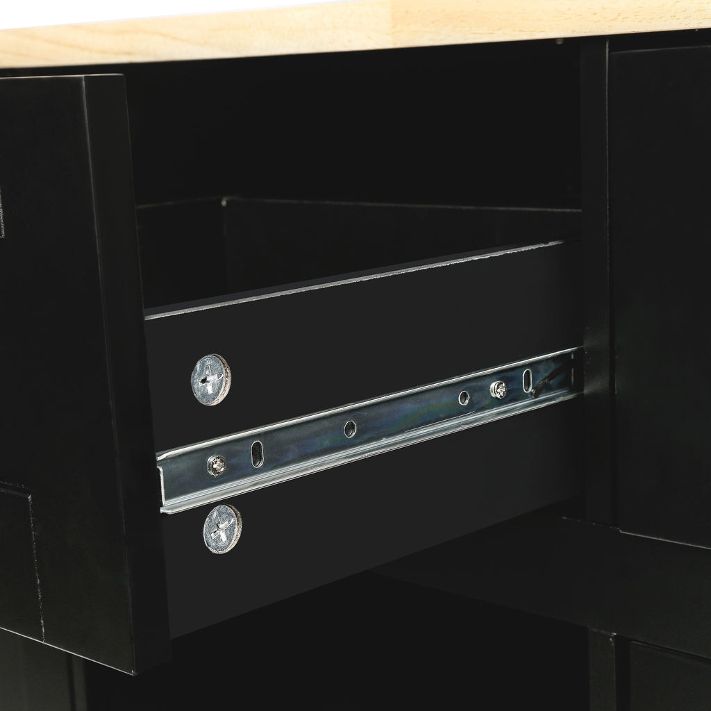 Black Rolling Kitchen Island with Drop-Leaf Top & Storage
