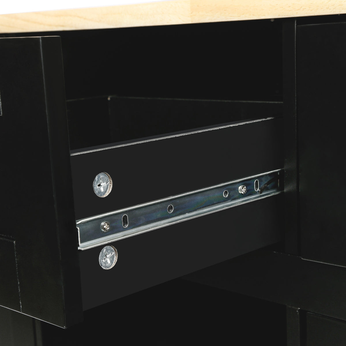 Black Rolling Kitchen Island with Drop-Leaf Top & Storage