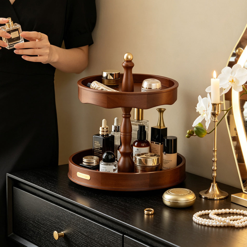 360° Double-Layer Rotating Cosmetic Storage Tray