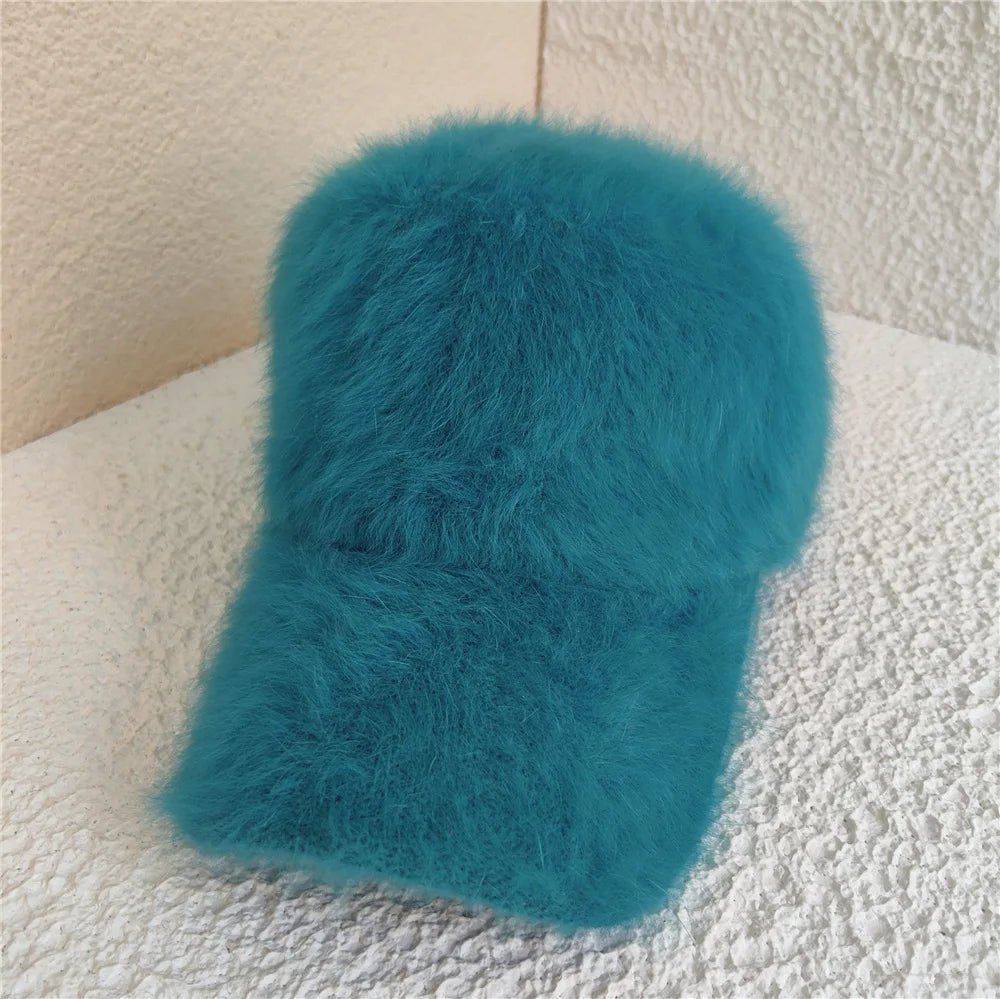 Women's winter faux fur baseball cap