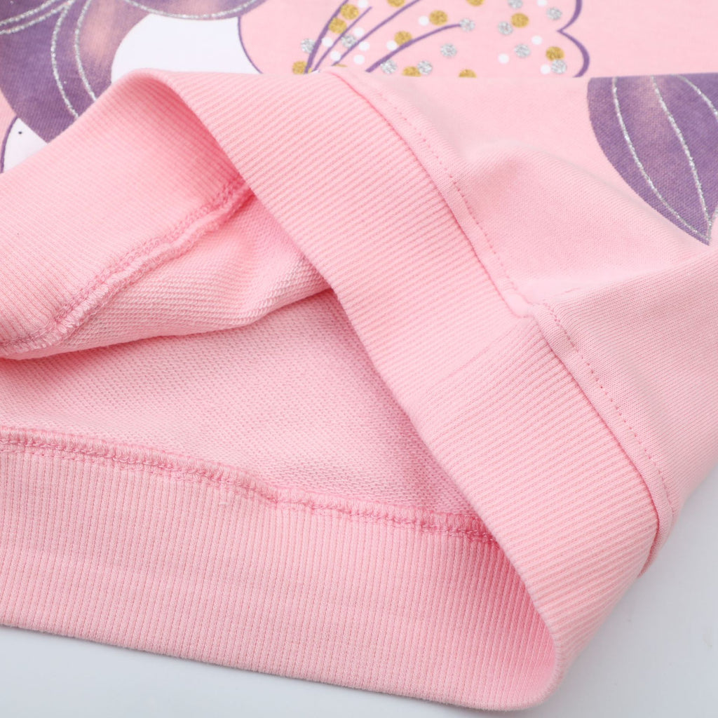 Girls' Pink Cotton Cartoon Hoodie