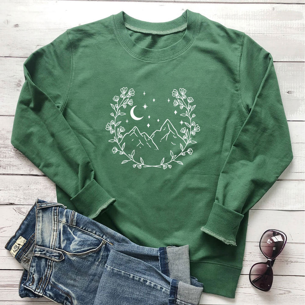 Women's Printed Loose Crewneck Sweatshirt — Design 1