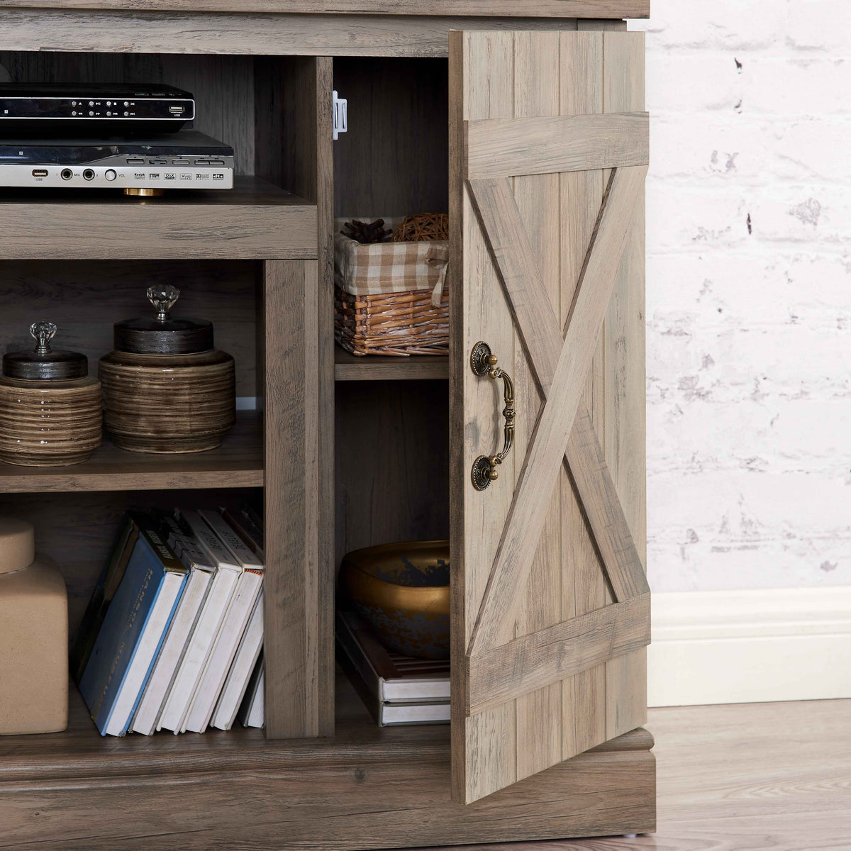 Farmhouse Classic Media TV Stand Antique Entertainment Console for TV up to 50" with Open and Closed Storage Space