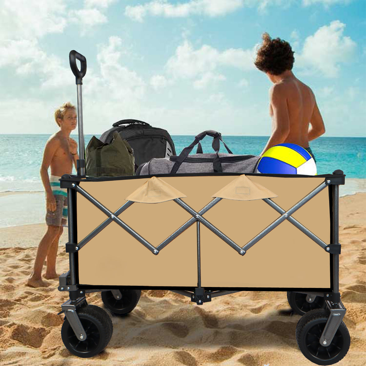 Collapsible Push-Pull Beach Wagon – Grayish Brown