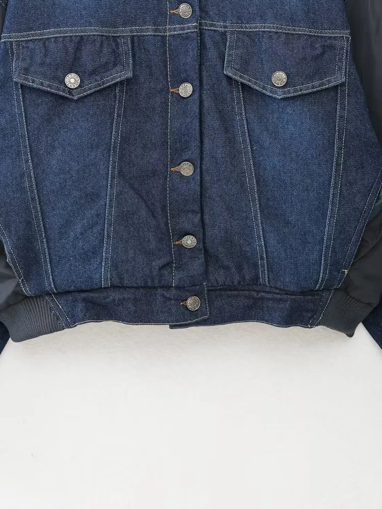 Spliced Denim Bomber Jacket