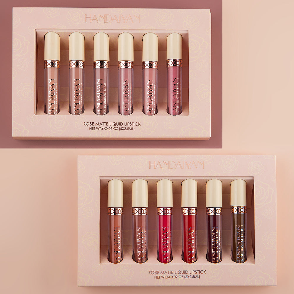 HANDAIYAN 6 Matte Rose Lip Gloss Liquid Lipsticks Are Not Easy To Stain The Cup Is Not Easy To Fade Matte Lip Gloss Set Cosmetics