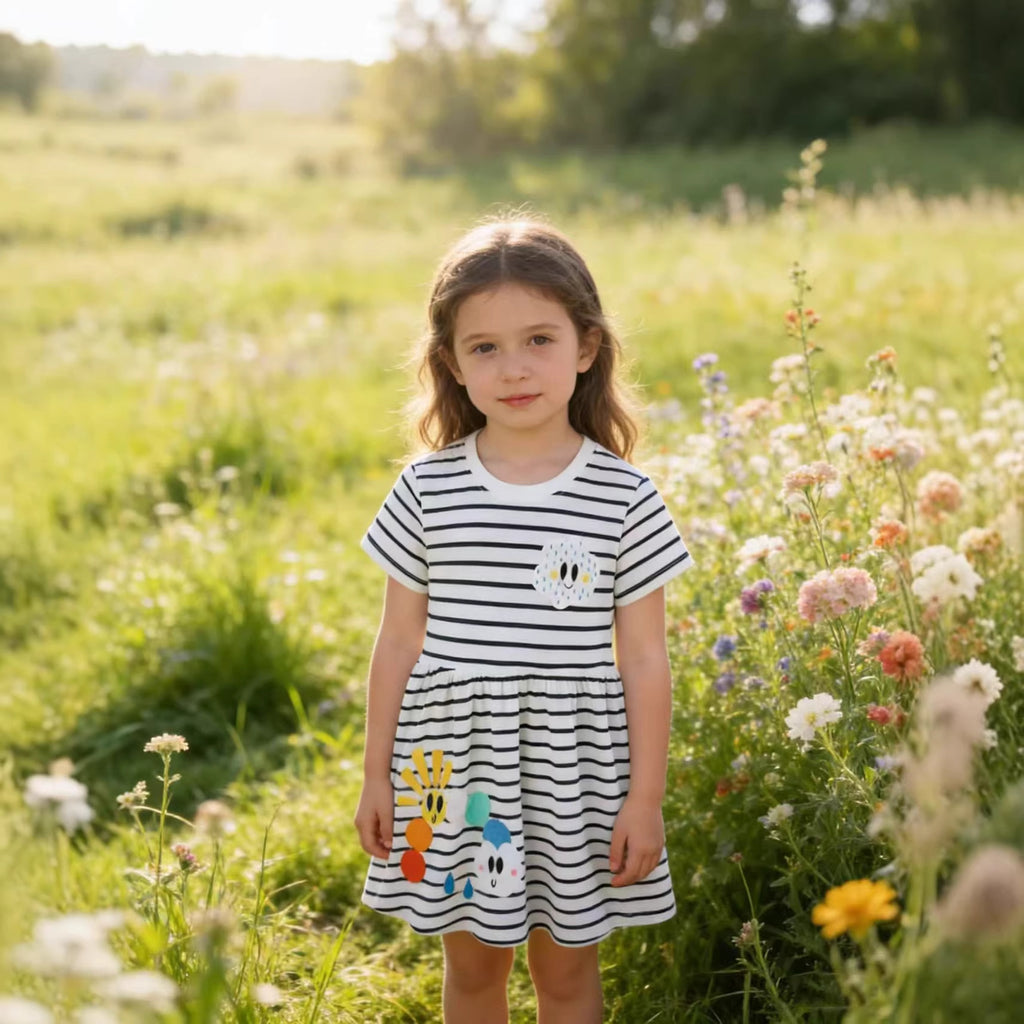 Embroidered children's princess dress for girls, short sleeve, fashion summer dress