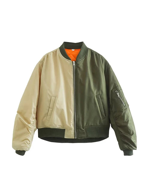 Women's Jacket Fashion Patchwork Bomber Jackets For Women Coat Autumn With Pockets Long Sleeve New in Outerwears