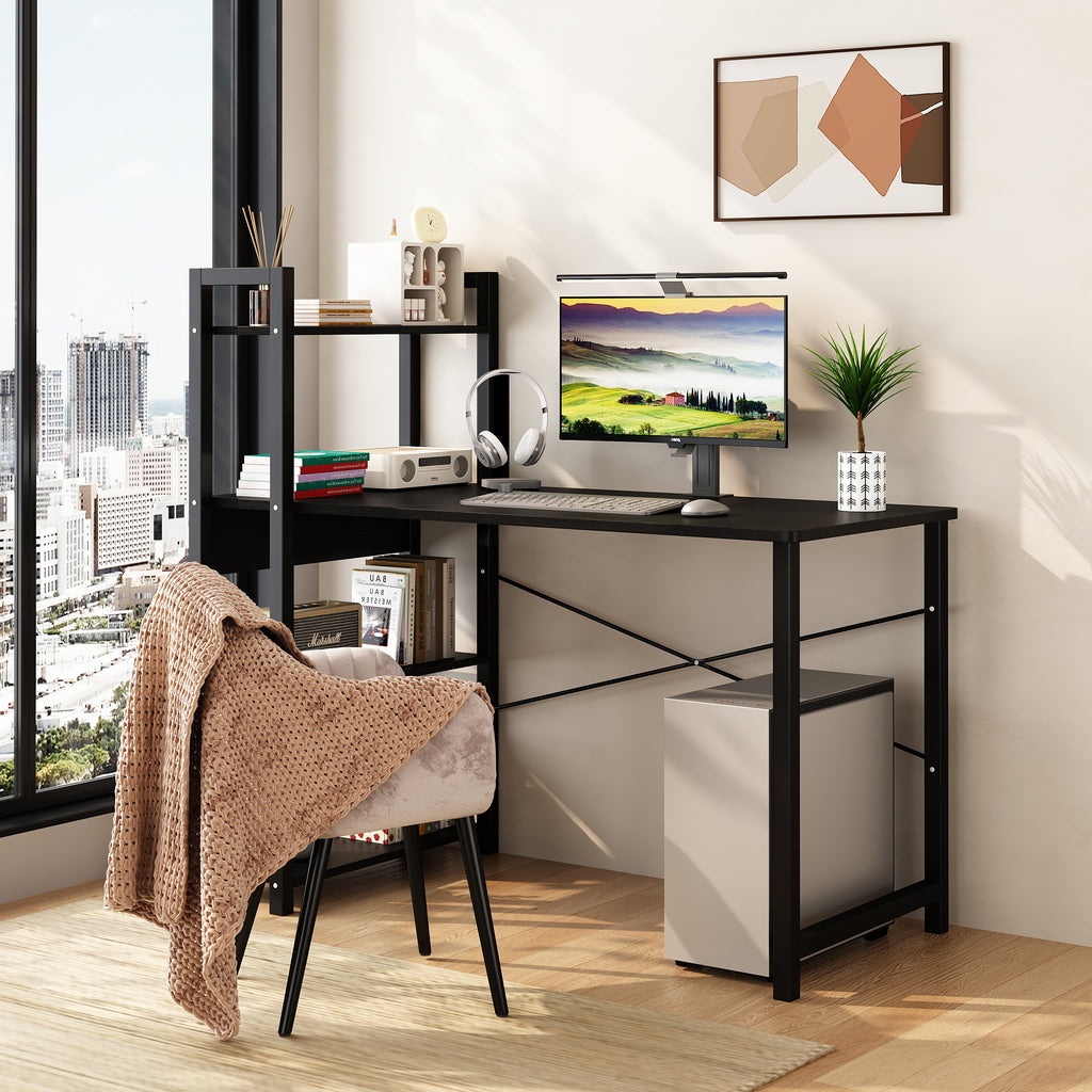 47.3" Computer Desk with 4-Tier Storage Shelves – Black