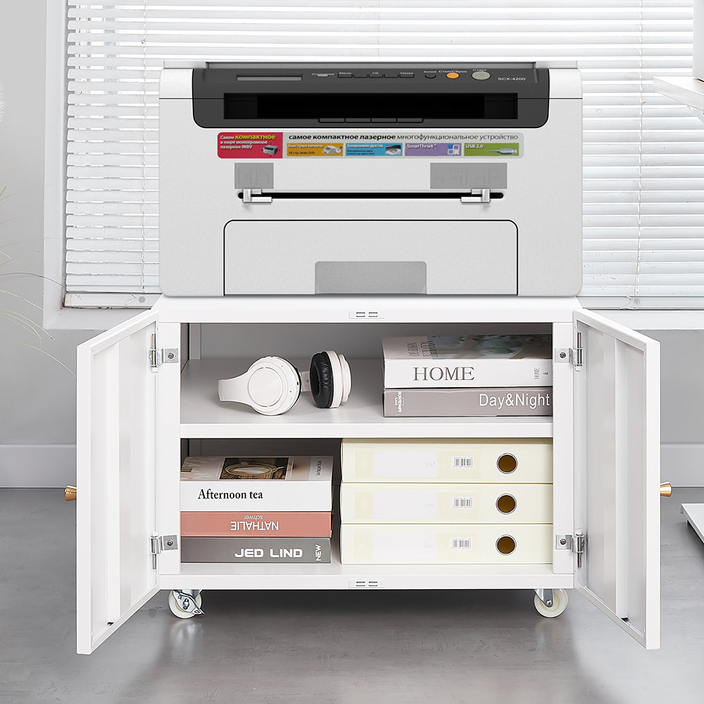 White Mobile Steel Copier Stand Cabinet