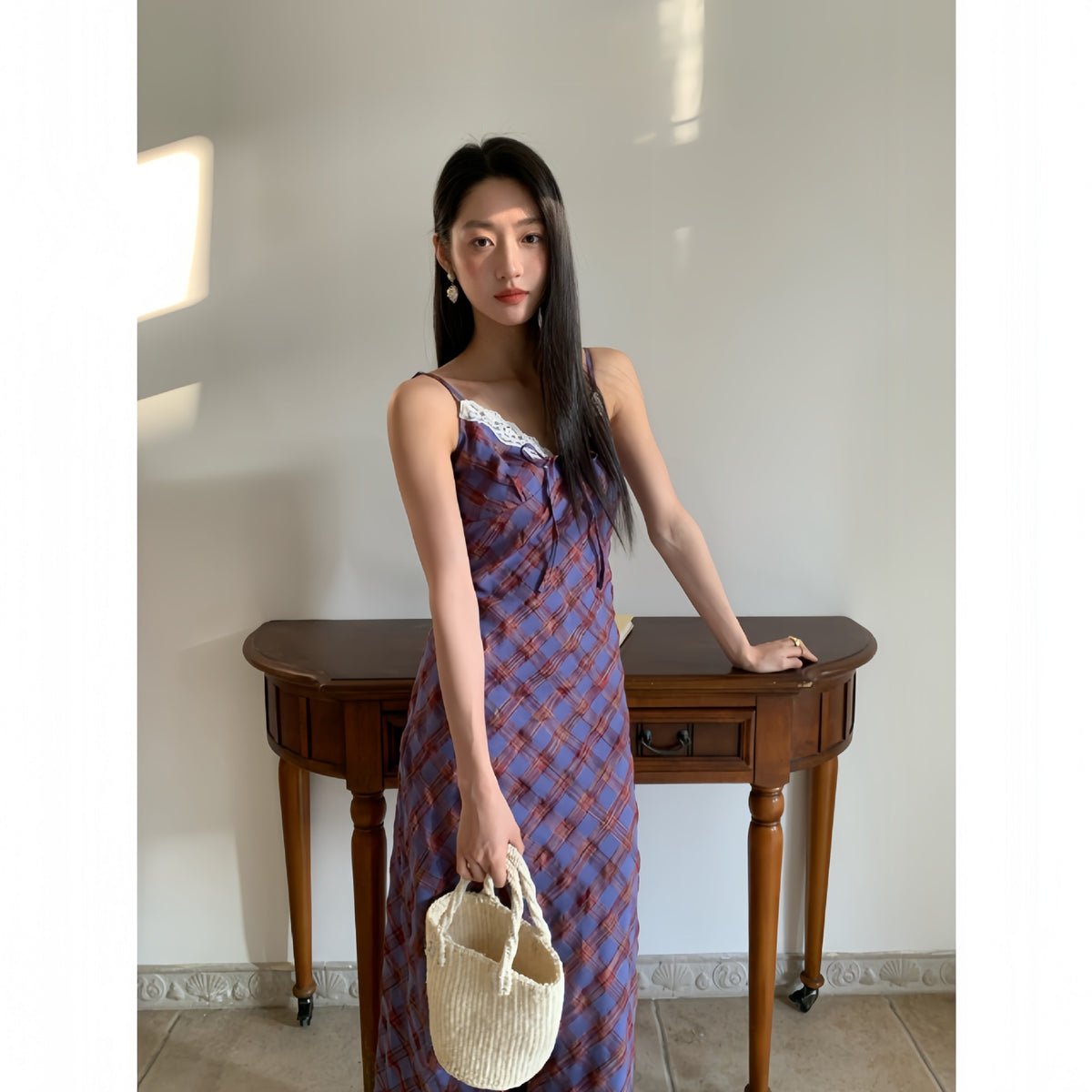 Holiday plaid camisole dress for women