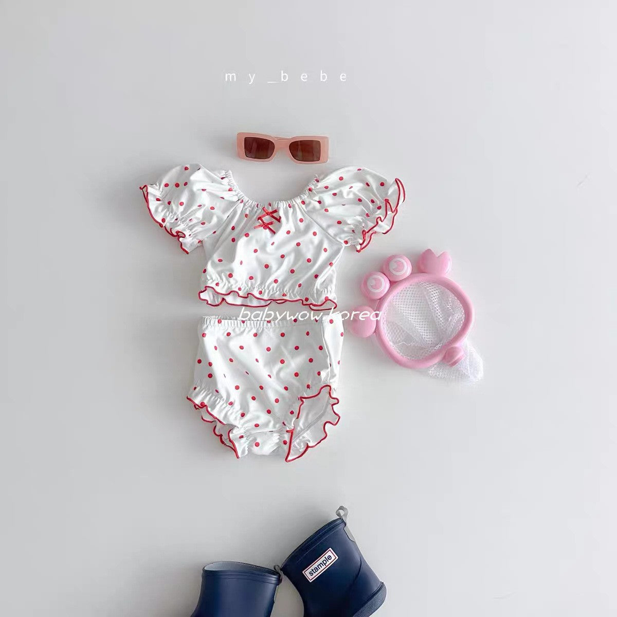 Short sleeved split swimsuit swim trunks swim caps
