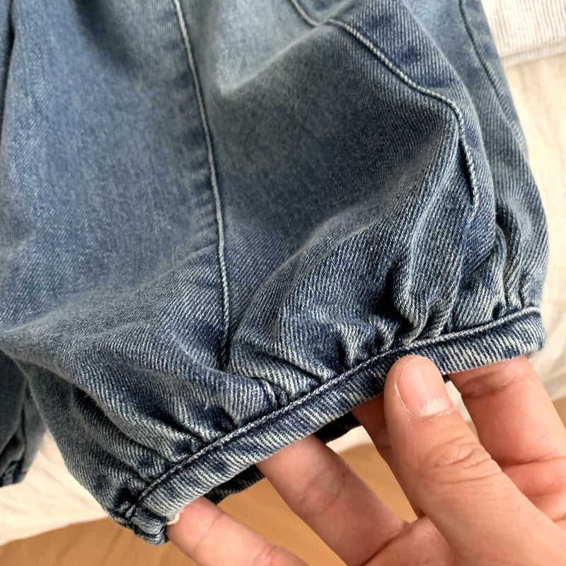 Girls' Cotton Denim Lantern Pants – Blue