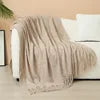 Luxury Custom Diamond Cable Knit Blankets Home Decor Acrylic Jacquard Knitted Bed Sofa Throw Blanket With Tassels