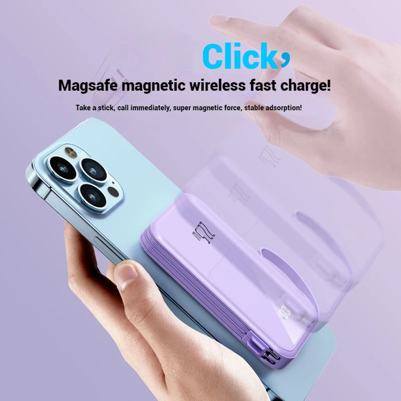 10,000mAh 22.5W Magnetic Wireless Power Bank with Cables