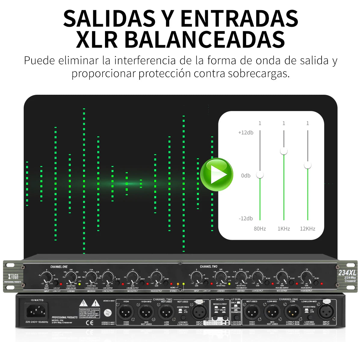 XTUGA 234XL Crossover estéreo de 2/3 vías y mono de 4 vías