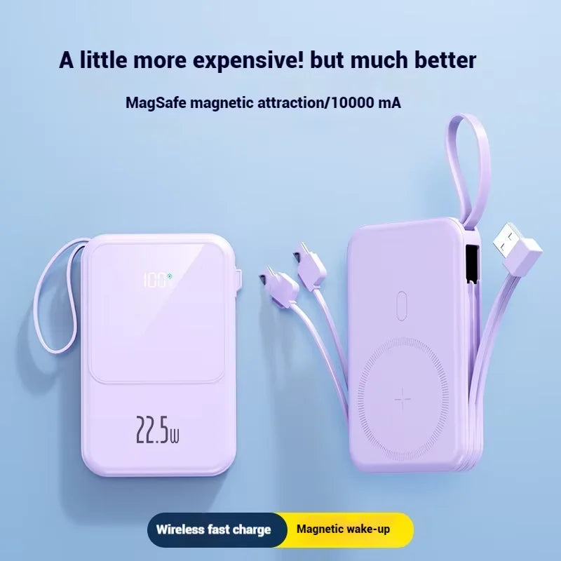 10,000mAh 22.5W Magnetic Wireless Power Bank with Cables