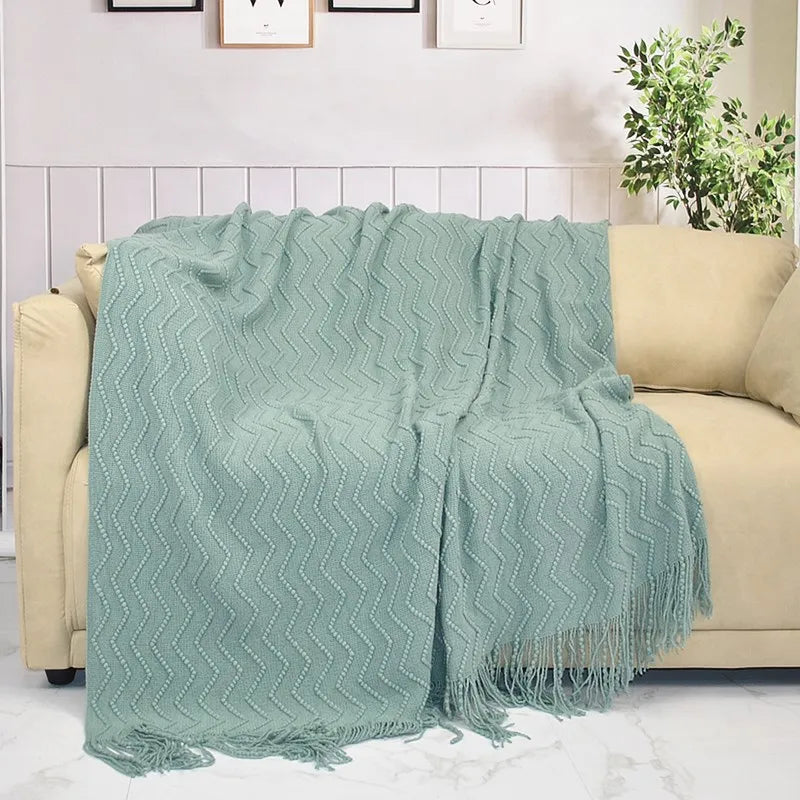 Knitted Blanket Wave Pattern Embossed Blanket Nordic Bed Sofa Decorative Blankets Plaid Chunky Sofa Blankets Grey