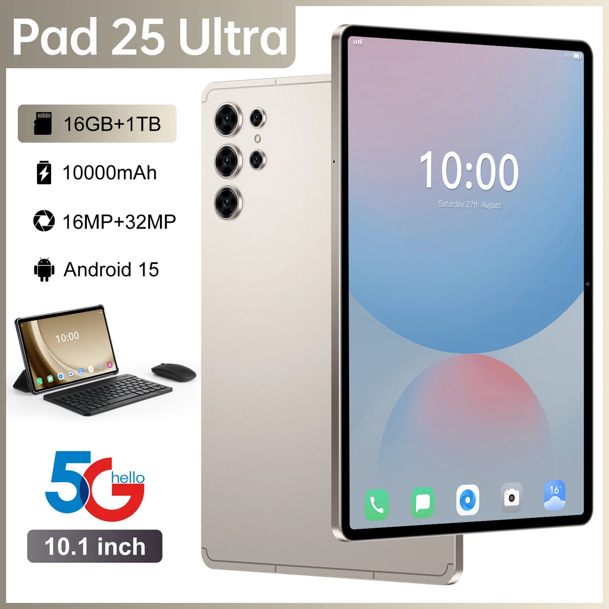 Pad 25 Ultra 10.1-Inch Android 15 5G Tablet – 16GB/1TB