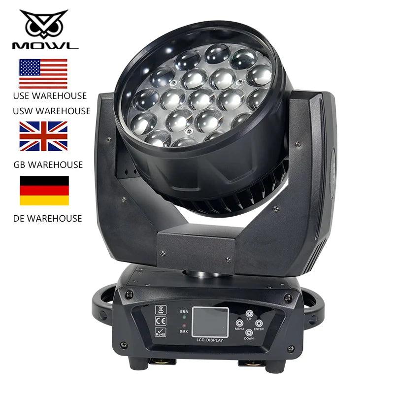 19x15W RGBW DMX zoom moving head stage light