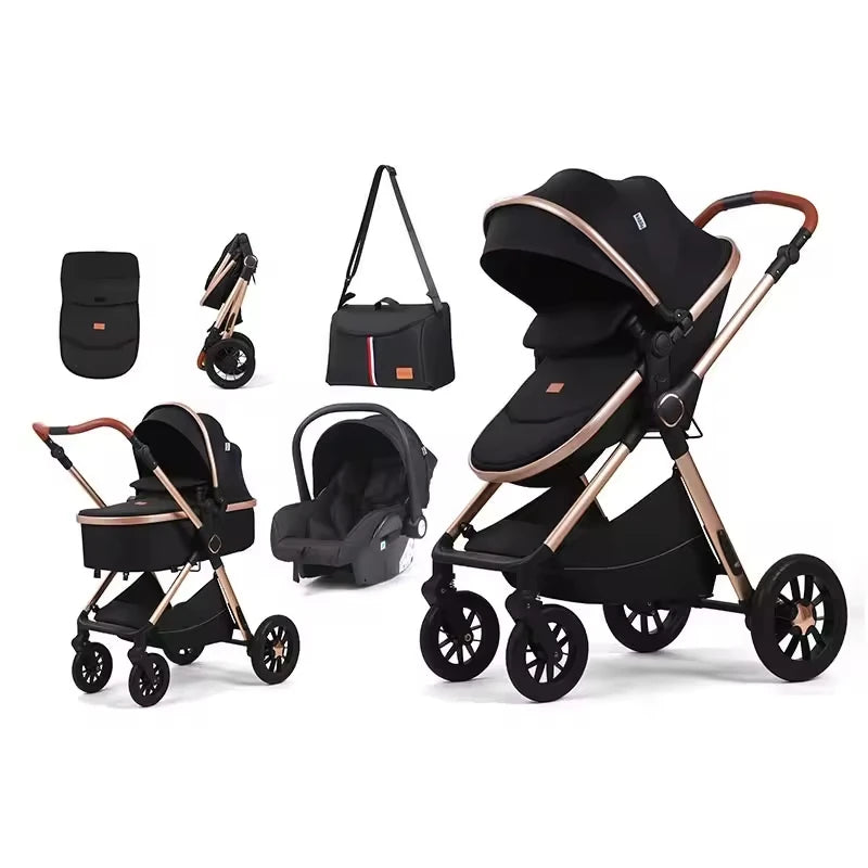 Customized Luxury 4-in-1 Baby Stroller Foldable Pram with Linen Car Seat 3-in-1 Carriage From Luxury Brand