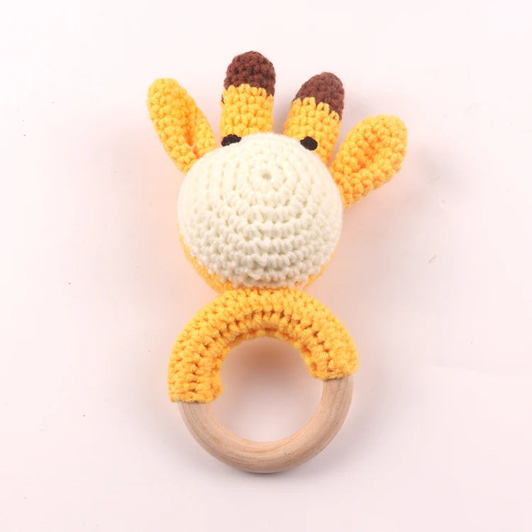 Wholesale Hand Made Crochet Rattles Baby Toys Animals Shape Teething Crochet Toy for Baby
