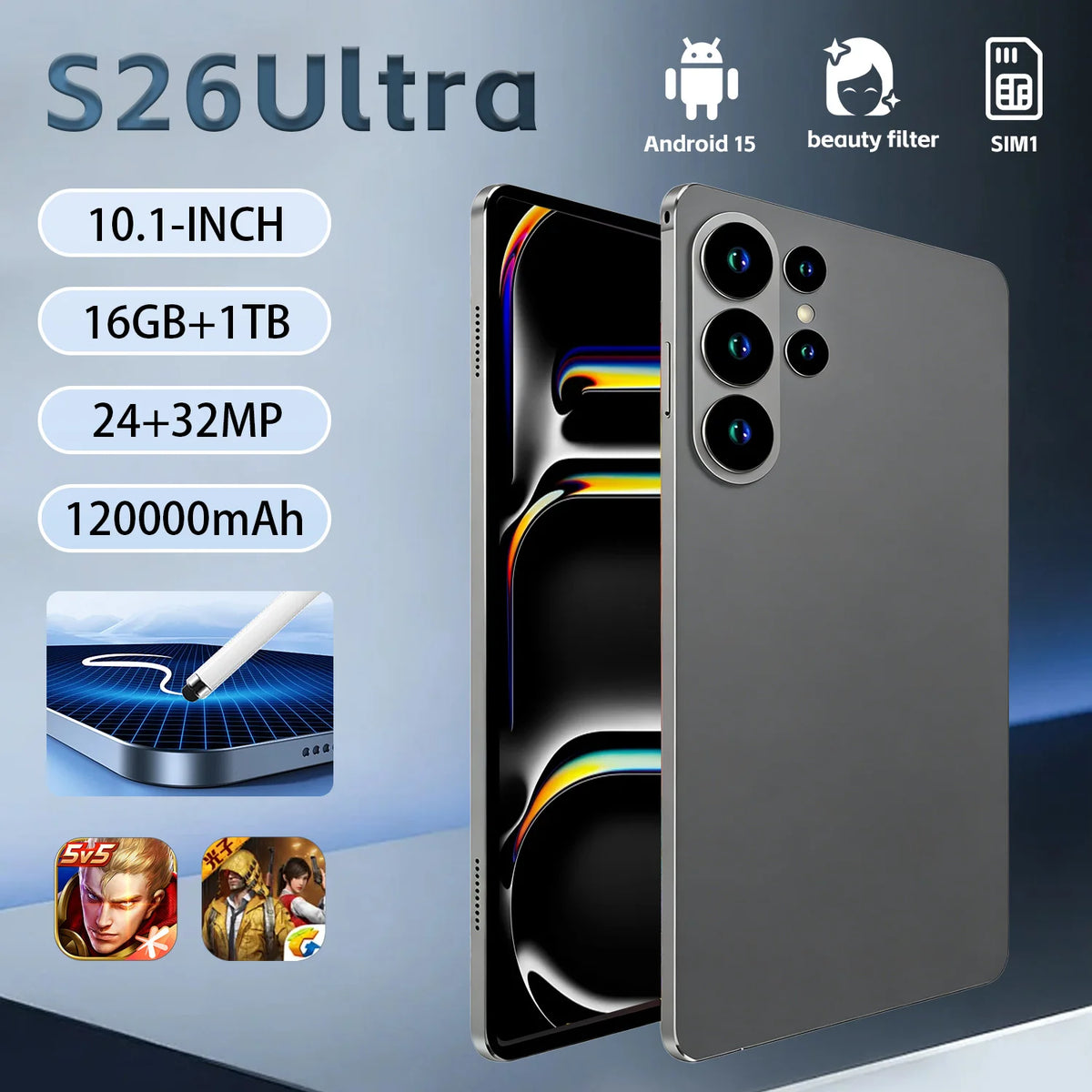 PadS26 Ultra 5G Android Tablet – 16GB/1TB, 10.1-Inch