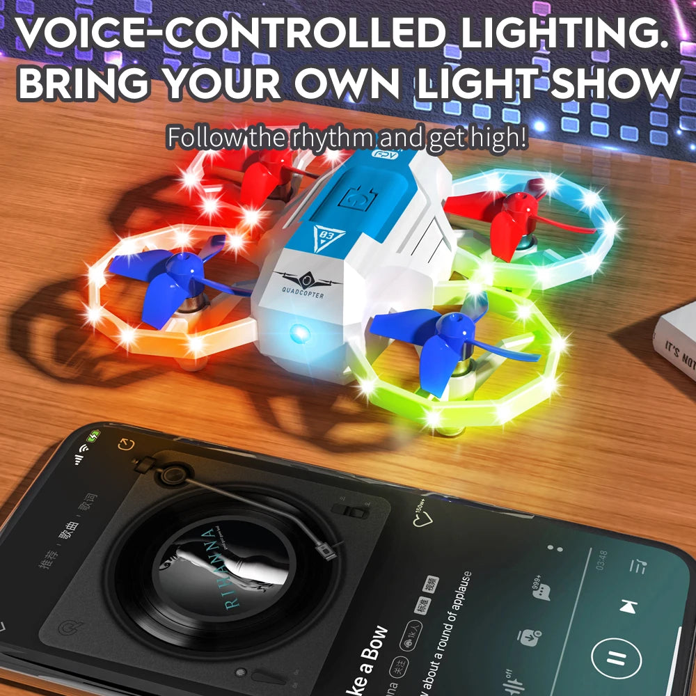 HOSHI KFPALN KF601 Mini Drone Protective Design With Voice Control Cool Light Drone for Beginner Christmas Gift Toys Drone