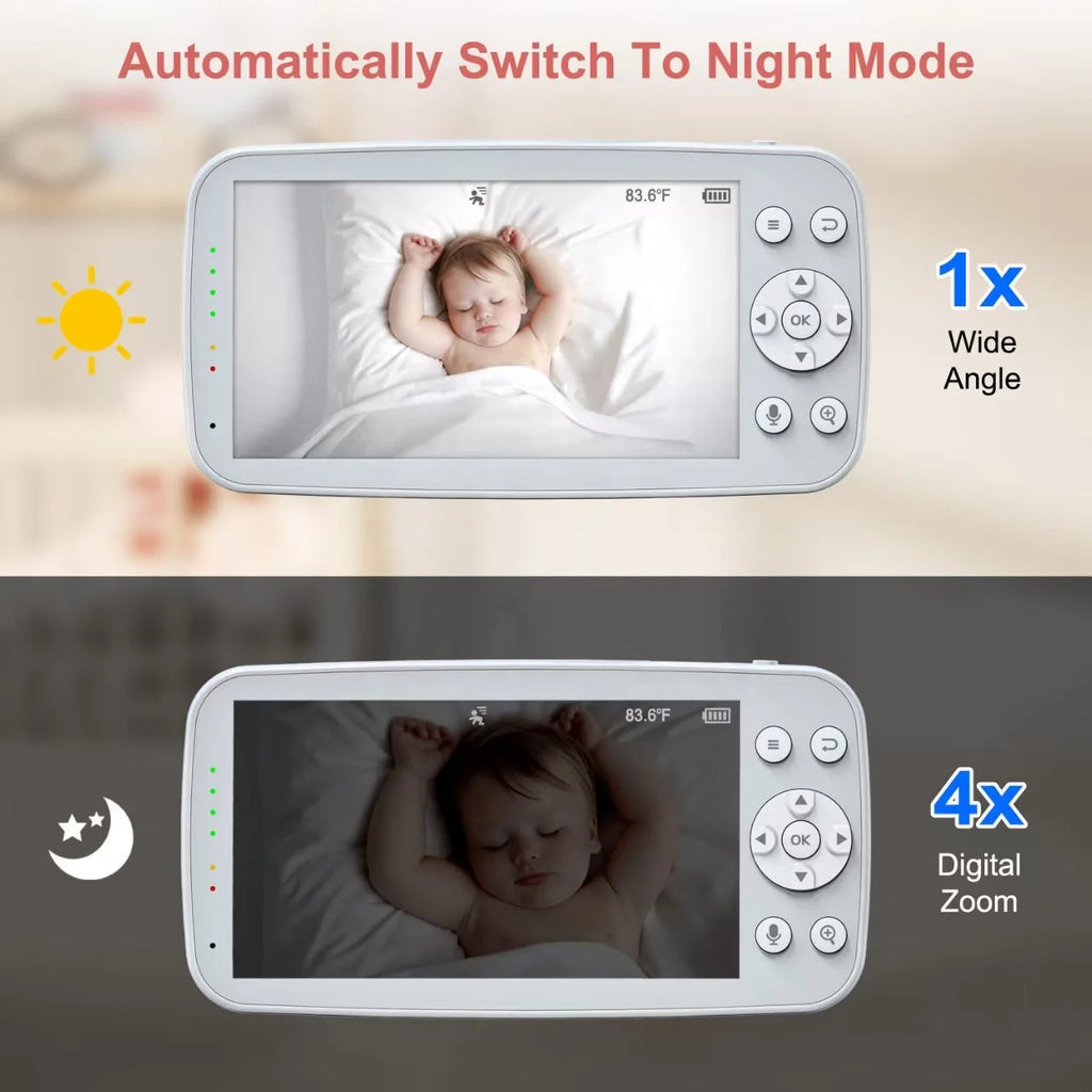 5'' Baby Monitor with Two Cameras Split Screen 1080P WiFi Pan Tilt VOX Crying Motion Detection Dual Camera Baby Monitor