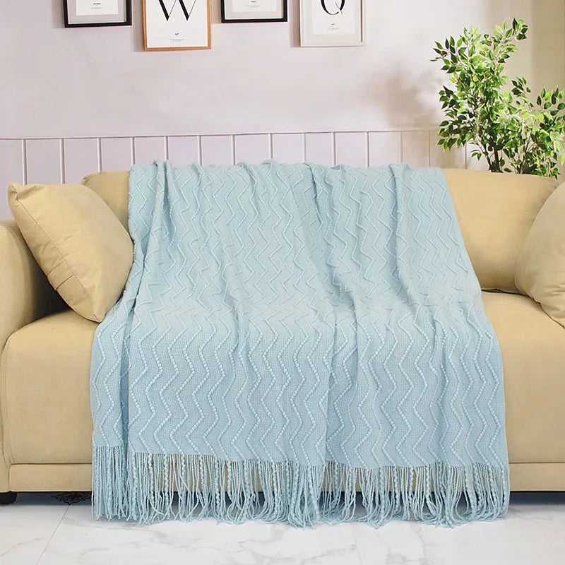 Knitted Blanket Wave Pattern Embossed Blanket Nordic Bed Sofa Decorative Blankets Plaid Chunky Sofa Blankets Grey