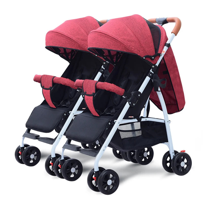 Twin Strollers Can Be Seated and Reclined Portable Folding High View Twin Strollers with One Click