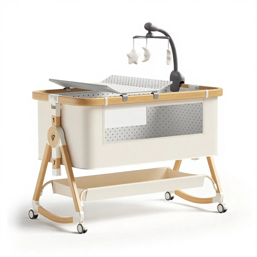 Multifunctional Durable Aluminum Alloy Rocking Swing Kids Cot Bed Cradle Infant Toddler Bedside Sleeper Elegant Luxurious Crib