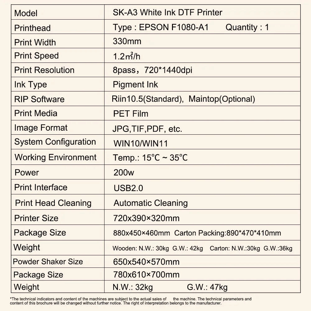 SUNIKA A3 12-Inch DTF Printer – CMYK + White