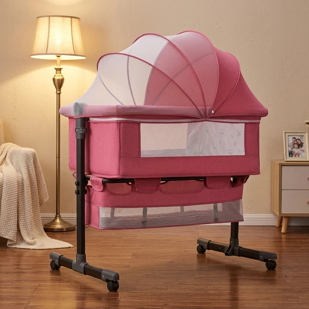 Modern Luxury 3-in-1 Metal Baby Crib New Multi-Functional Portable Cot Bed with Bassinet for Bedroom & Hotel Use