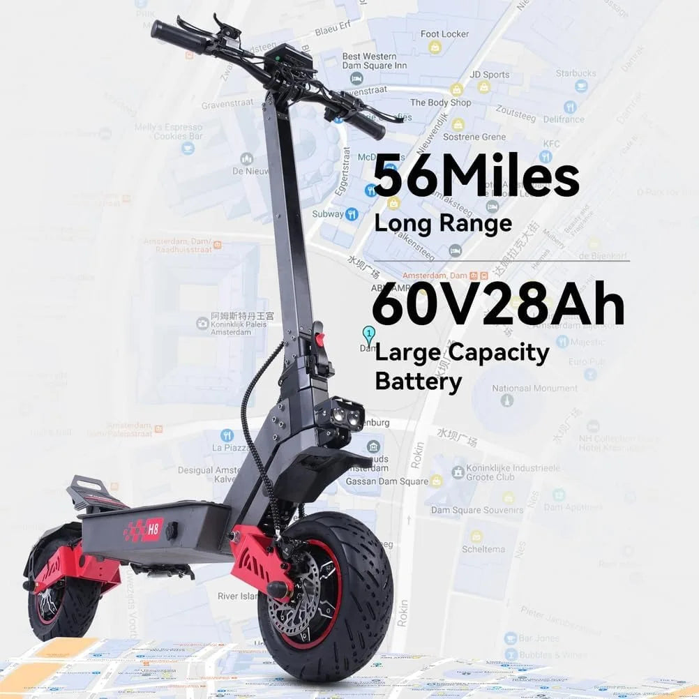 Patinete eléctrico de doble motor de 6000 W: 79 km/h, autonomía de 90 km