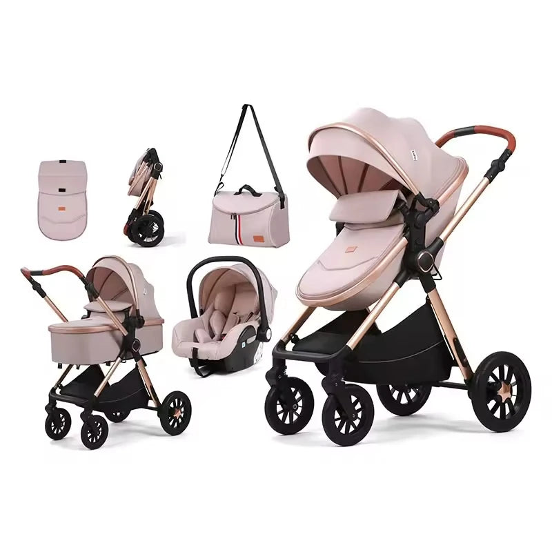 Customized Luxury 4-in-1 Baby Stroller Foldable Pram with Linen Car Seat 3-in-1 Carriage From Luxury Brand