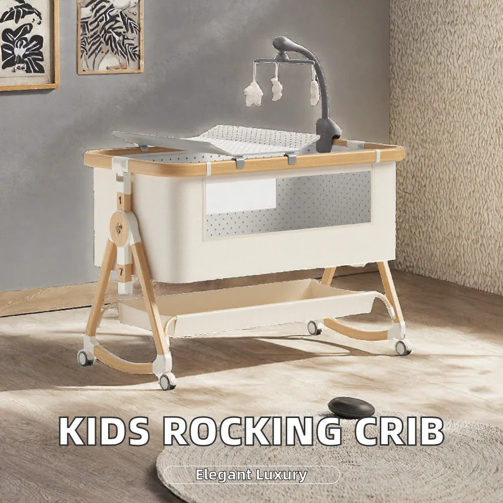 Multifunctional Durable Aluminum Alloy Rocking Swing Kids Cot Bed Cradle Infant Toddler Bedside Sleeper Elegant Luxurious Crib