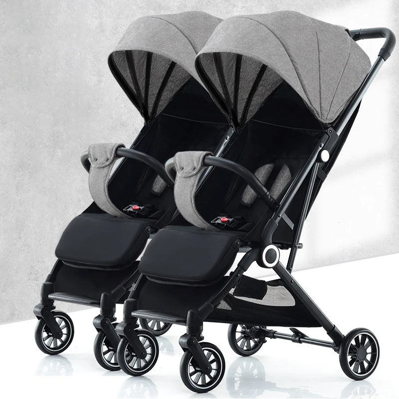 Twin Strollers Can Be Seated and Reclined Portable Folding High View Twin Strollers with One Click