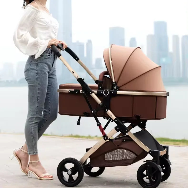 Lightweight 3-in-1 Portable Foldable Baby Stroller Travel System Stainless Steel Frame Oxford Fabric Rubber Wheels 20KG Load