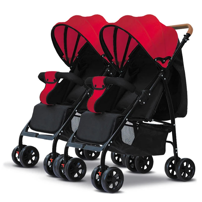 Twin Strollers Can Be Seated and Reclined Portable Folding High View Twin Strollers with One Click