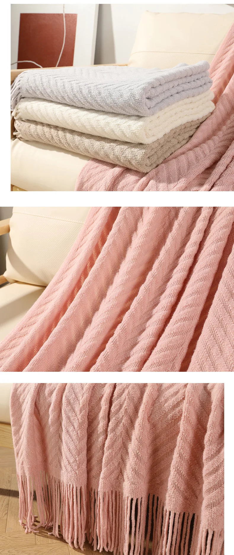 Cozy Solid-Color Knitted Throw Blanket