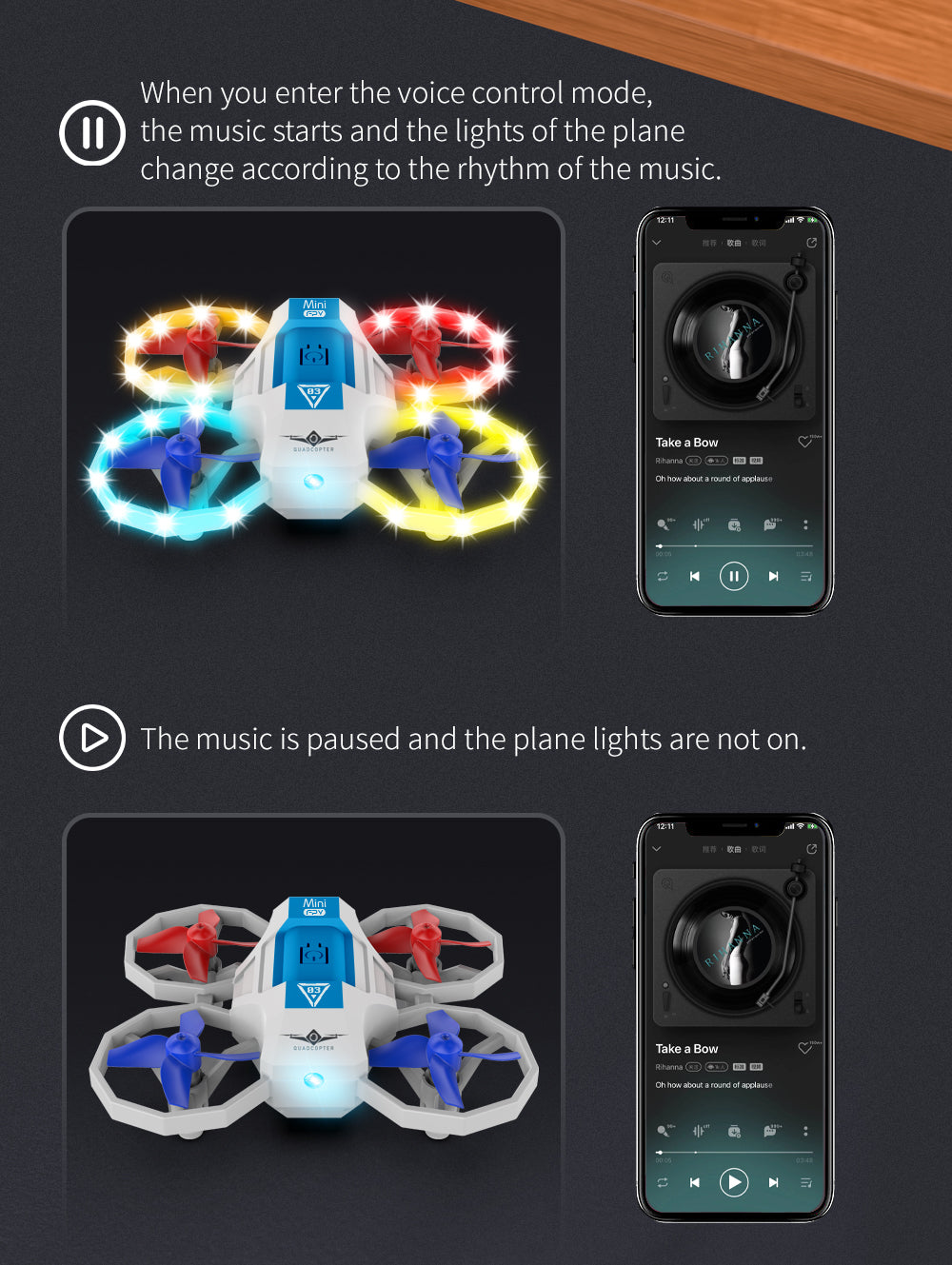 HOSHI KFPALN KF601 Mini Drone Protective Design With Voice Control Cool Light Drone for Beginner Christmas Gift Toys Drone
