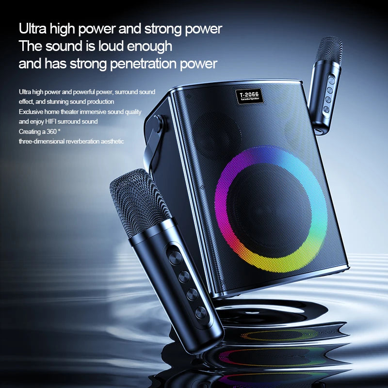 Portable Bluetooth Karaoke Machine with 2 Wireless Mics