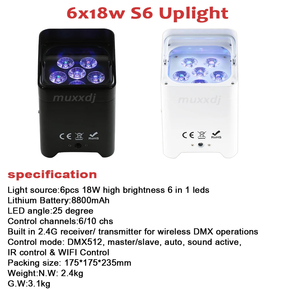 10-Pack S6 Wireless RGBWA UV DMX Uplights