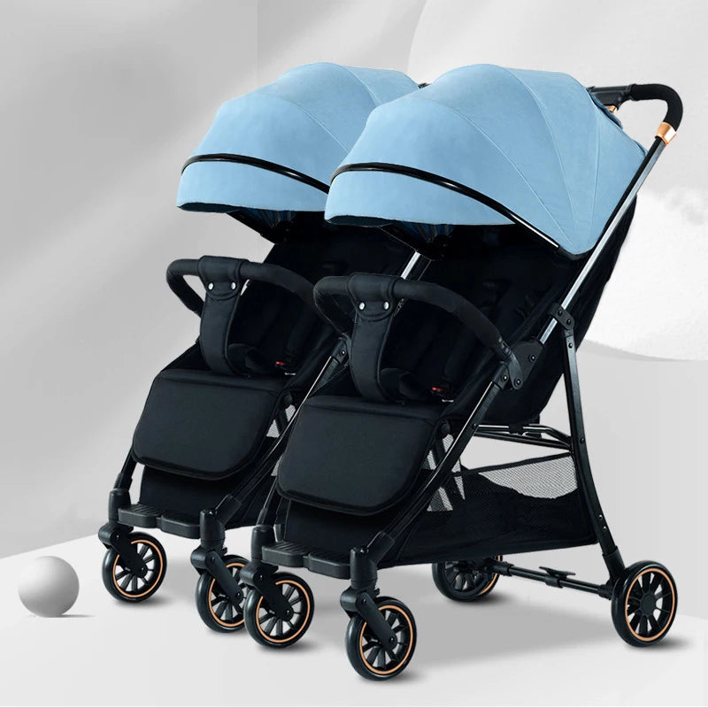 Twin Strollers Can Be Seated and Reclined Portable Folding High View Twin Strollers with One Click
