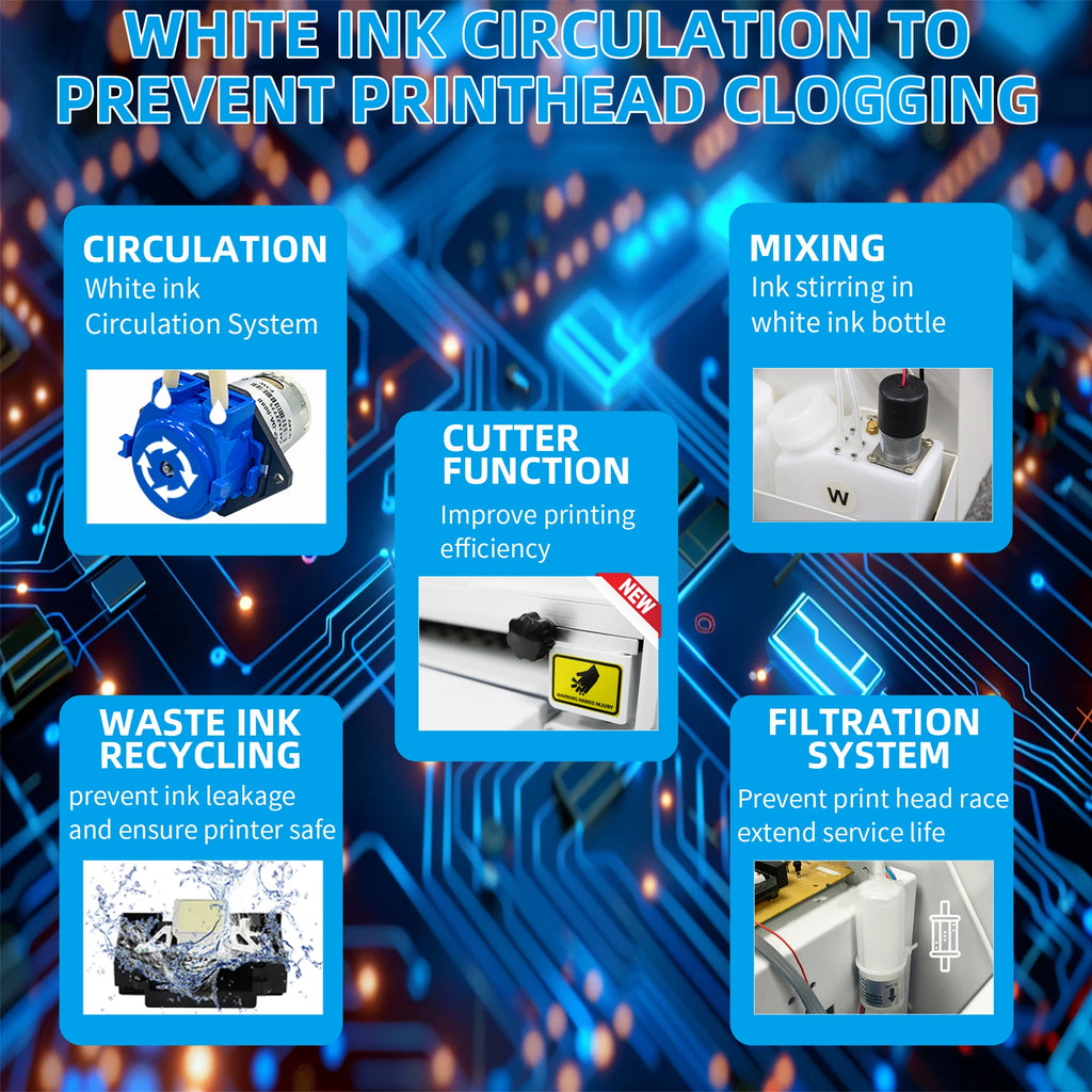 A3 DTF Printer with L1800 Printhead & White Ink Circulation