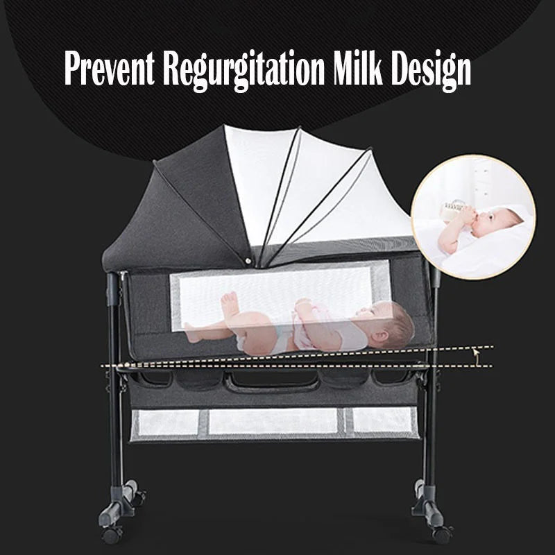 Good Quality Foldable Metal Baby Bedside Crib Removable Splicing Portable Mosquito Net Multifunctional Modern Design Bedroom Use