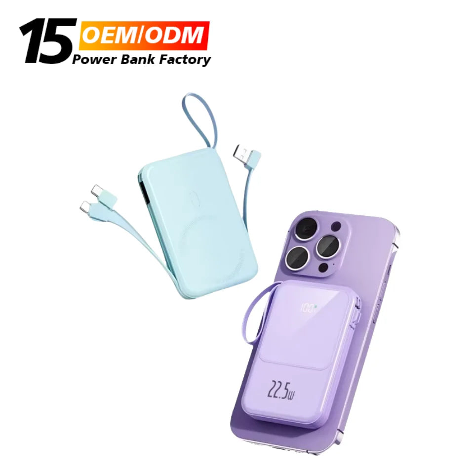 10,000mAh 22.5W Magnetic Wireless Power Bank with Cables
