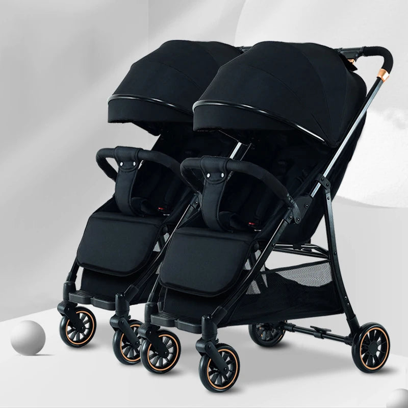 Twin Strollers Can Be Seated and Reclined Portable Folding High View Twin Strollers with One Click