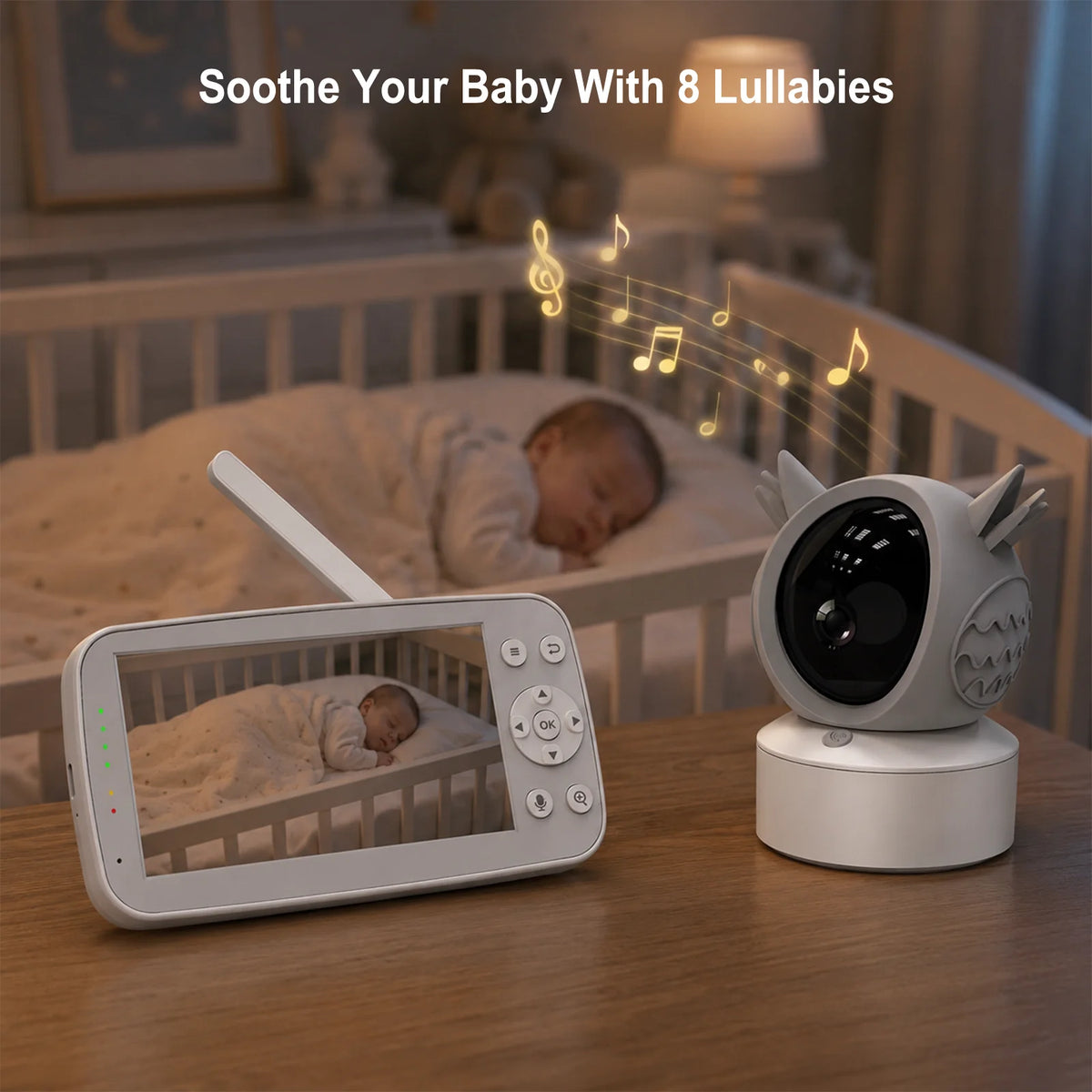5'' Baby Monitor with Two Cameras Split Screen 1080P WiFi Pan Tilt VOX Crying Motion Detection Dual Camera Baby Monitor